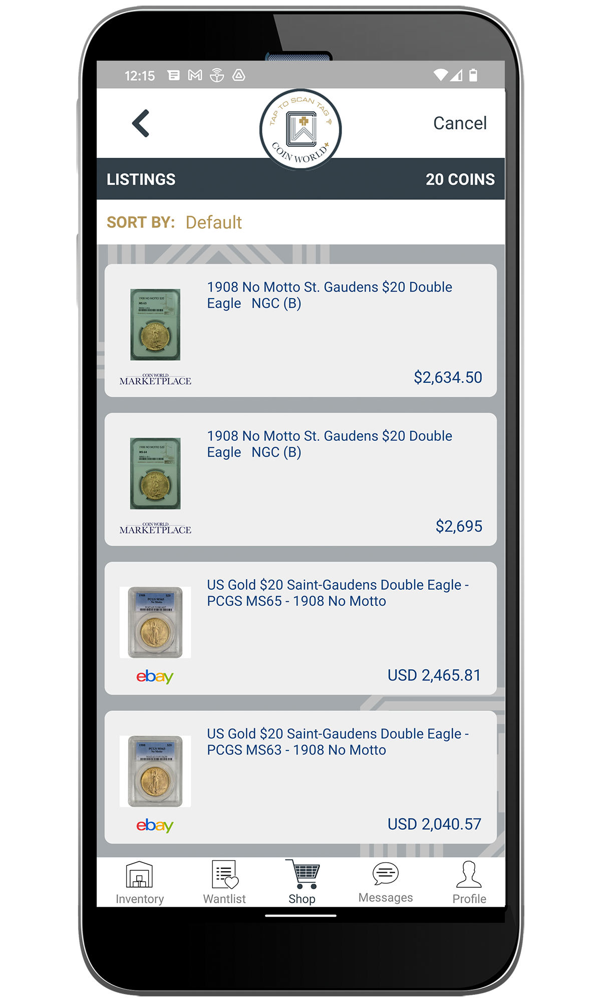 Coin World Marketplace and ebay listings for double eagles